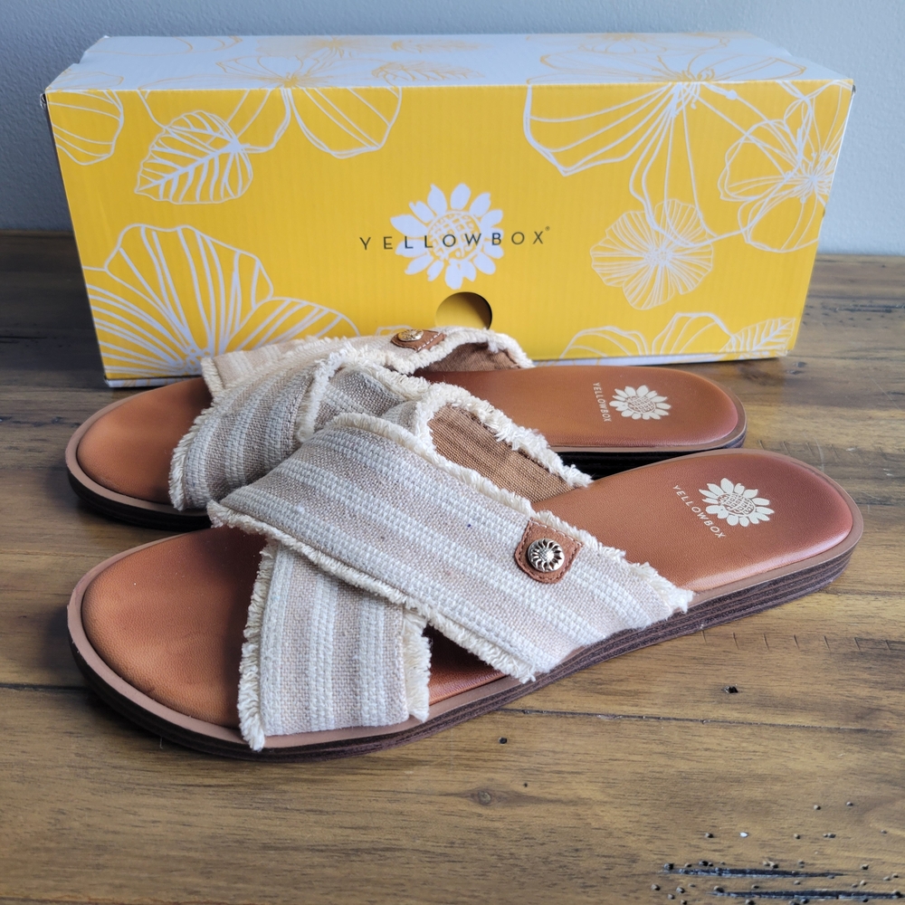Yellow Box Womens Size 8 Slides Bellie Natural Sandals Flat Yellow Box